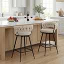 YOUNUOKE 360 Swivel Bar Stools Set of 2, 28 inch Seat Height Barstools with Woven Low Back, Metal Straight Legs with Footrest, Chenille Bar Stool for Kitchen Island, Bar & Pub (2 PCS, Beige), 36.22 inches tall