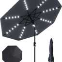 GarveeLife 10 ft Patio Umbrella with Solar Lights, 8 Ribs Outdoor Market Table Umbrella with 40 LED Lights & Tilt Crank for Pool, Deck, Backyard, Gray