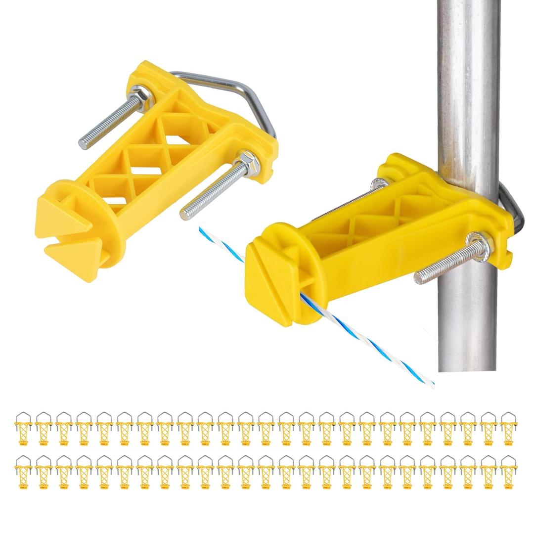 50 Pcs Tube Post Insulator, Electric Fence T Post Round Pipe Insulators for Electric Fence Wire for Chain Link Square or Round Tubing, Yellow