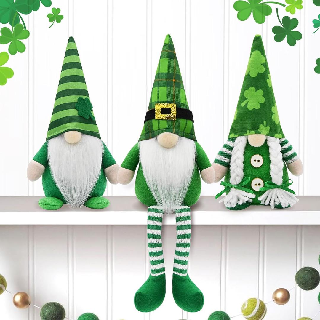 St Patricks Day Gnomes Decor Indoor, 3Pcs St Patricks Day Decorations Gnomes, Shamrock Decorations for Table, Tiered Tray Irish Home Decor Gnome Gifts