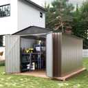 8x12 ft Metal Outdoor Storage Shed Without Window, Oversized Steel Garden Sheds with Sloped Roof & Lockable Doors & Heavy Wind/Snow Resistance for Backyard/Garden, Stores Tools & Materials