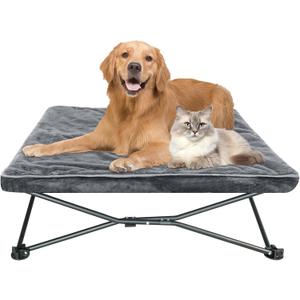 unp Outdoor Dog Bed - Portable, Elevated Camping Dog Cot for Indoor, Courtyard & Travel, Breathable Textilene Mesh, Comfortable with Removable & Washable Cover (Grey, L PRO)