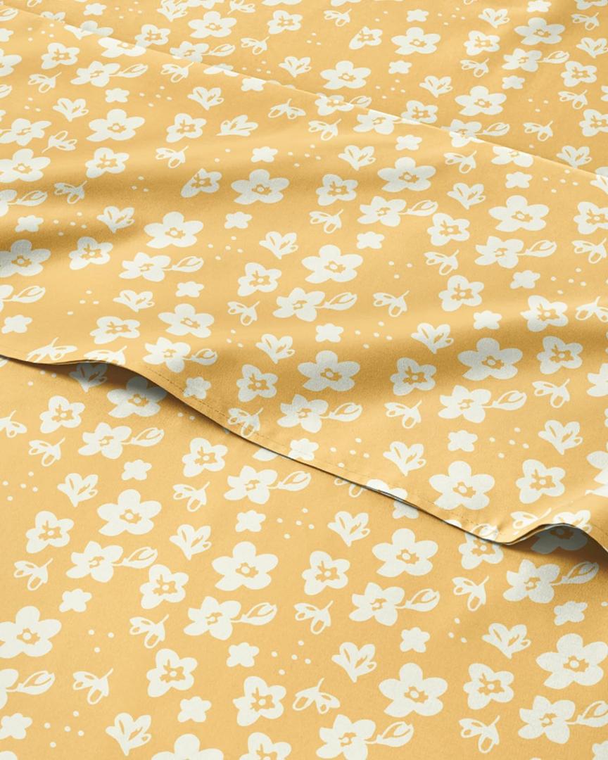 Floral Sheets - Yellow Floral Bed Sheet Set - 1 Flat, 1 Fitted & 1 Pillowcase w/ Deep Pockets - Comfy, Wrinkle & Fade Free - Boho Botanical Bedding - Ultra-Soft, Breathable & Cooling - Twin Size Set