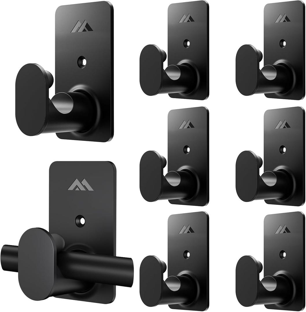 5/8" No Drill Curtain Rod Brackets for Poles Upgrade Adhesive Renter Friendly Nail Free Curtain Rod Hooks No Drilling Curtain Rod Holders Self Adhesive Curtain Rod Hooks Up to 25 lb (8Pcs Black)