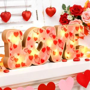 Leinuosen Valentines Day Decorations Love Sign Wooden LED Marquee Light Battery Powered Valentine's Day Letter Lights for Home Bedroom Tabletop Wedding Fireplace Tabletop Party Decorations