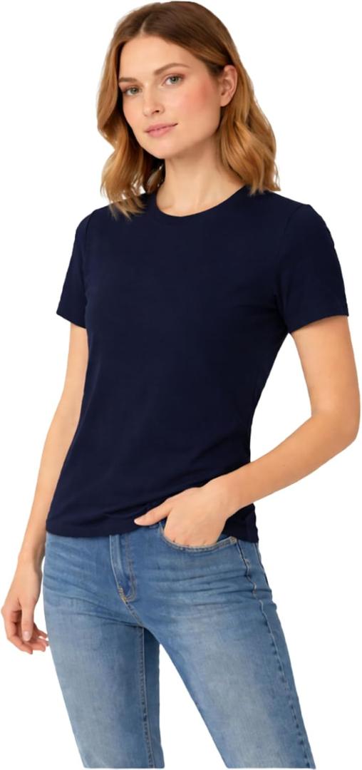 T-Shirts for Women | 100% Cotton Casual Short Sleeve Crew Neck T-Shirts for Women (Blue, XXXL)