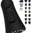 Hygie Rinse Universal Faucet Head Replacement with 15 Adapters Compatible with Moen Delta Faucet Head, 3 Function Pull Down Kitchen Sink Faucet Sprayer Head Fit Most Faucet, Oil-Rubbed Bronze