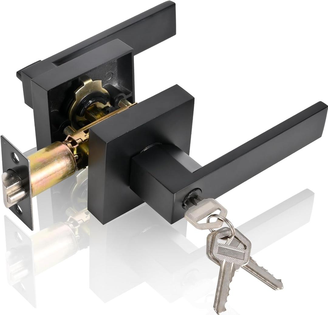 High-Security Stainless Steel Door Handle - with Lock and Key, Door Lever for Bedroom, Bathroom and Rooms(Black)