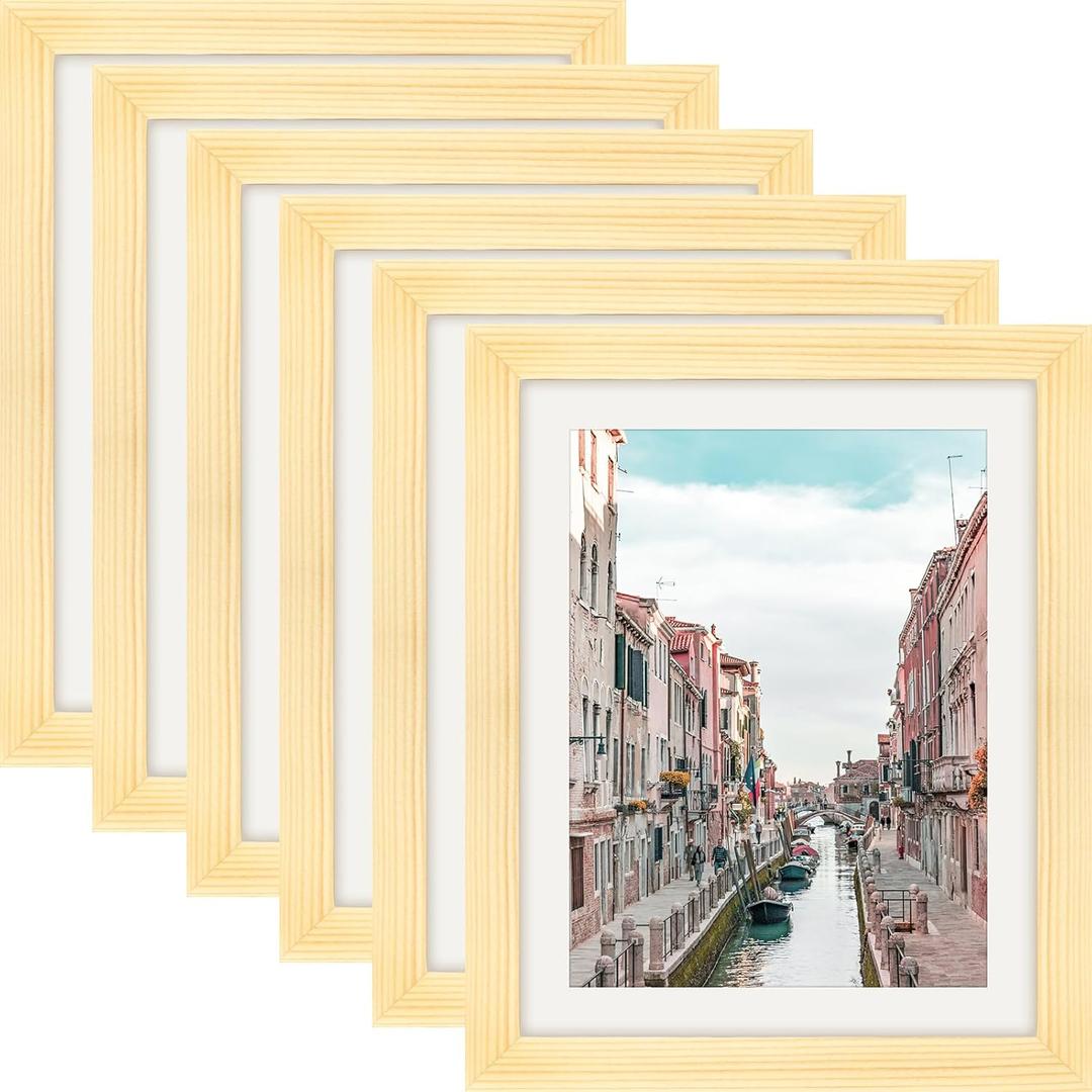 8x10 Grain Picture Frames Nature Solid Wood 6 Pack for Wall Mounting and Tabletop Display