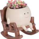 Resin Face Planter Succulents Plants Live Funny Succulent Pots with Drainage Small Smiley Face Planter for Desk Rocking Chair Planter Pot Heads for Plants Ideal Gift Christmas Head Flower Pot