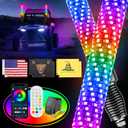 2PCS 3FT Fat Whip Lights for UTV ATV with Spring Base, Led Fatty Whip Light W/Rocker Switch & 6 Flags, Brighter Spiral Chasing Lighted Antenna Whip with APP & Remote Control for RZR SXS Can-Am