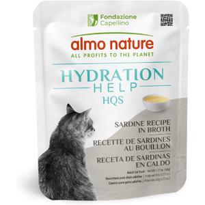 almo nature HQS Hydration Help - Wet Cat Food - Sardines Broth with Sardines, Flake and Broth - Pouches, 1.77oz (Pack of 12) (EXP 04/20/28)