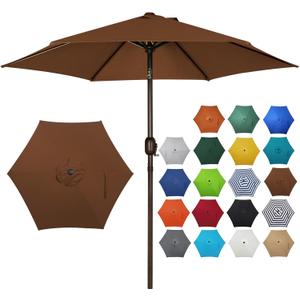 Blissun 7.5 ft Patio Umbrella, Yard Umbrella, Outdoor Market Umbrella with Push Button Tilt Crank, Brown