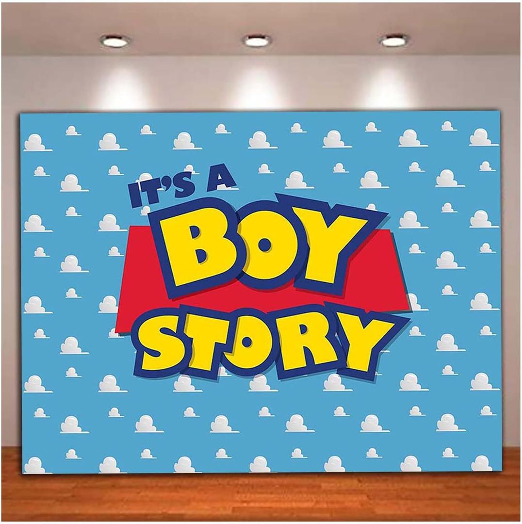 Qian It's a Boy Theme Photography Backdrops Blue Sky White Clouds Kids Birthday Party Photo Background Newborn Baby Shower Booth Studio Shoot Props 10x8FT