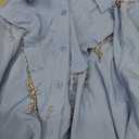 Women's Sparkly Fringe Western Shirts Rolled 3/4 Sleeve Button Down Shirts Western Tops Country Concert Cowgirl Outfit, XL