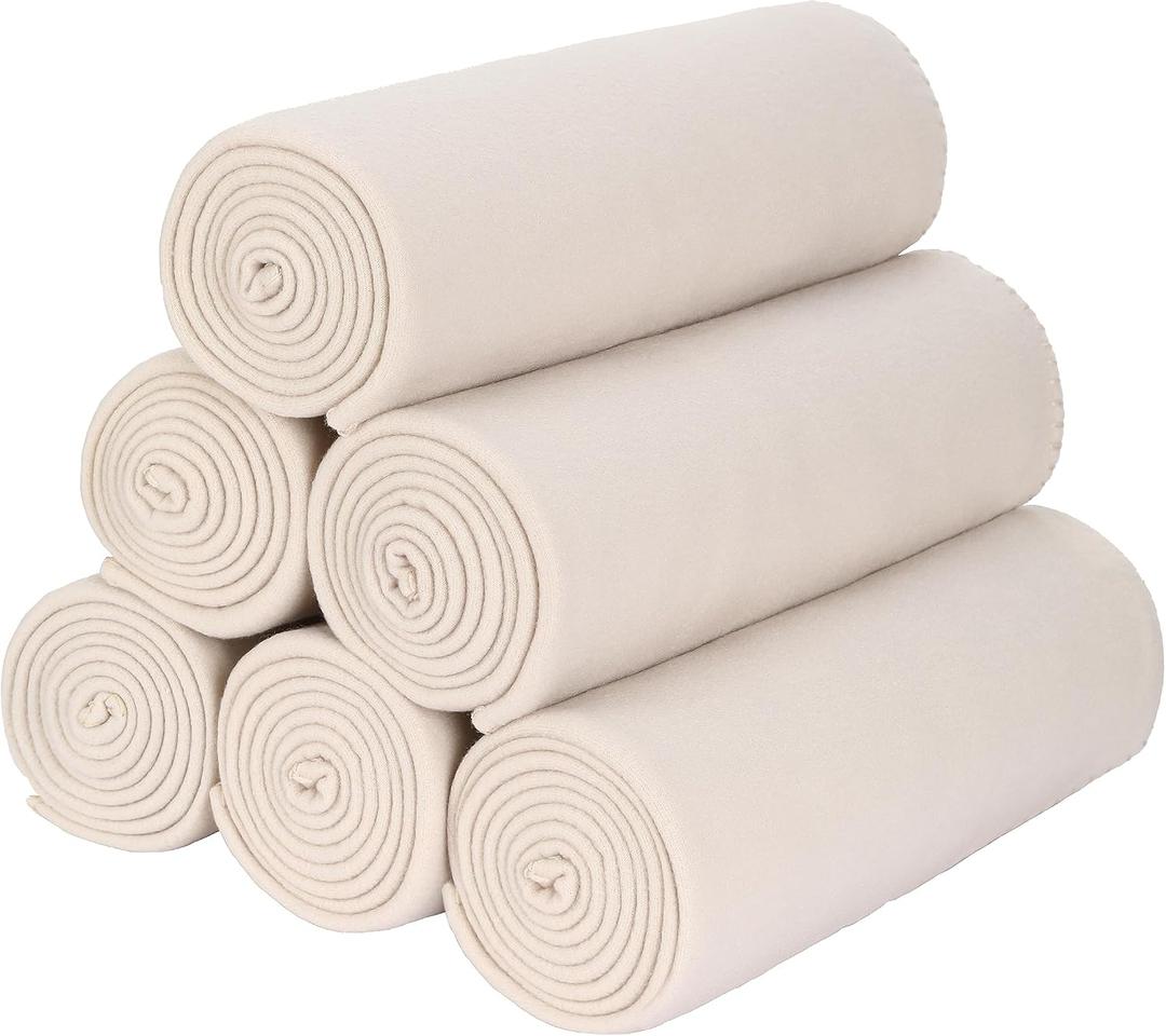 Fleece Throw Blanket Bulk Fleece Blankets Solid Lightweight Warm Soft Cozy Pet-Friendly for Home Bed Sofa Couch Dorm Office Wedding Gifts Travel Airplane for Seasons (Beige, Pack of 6-50x60 Inches)