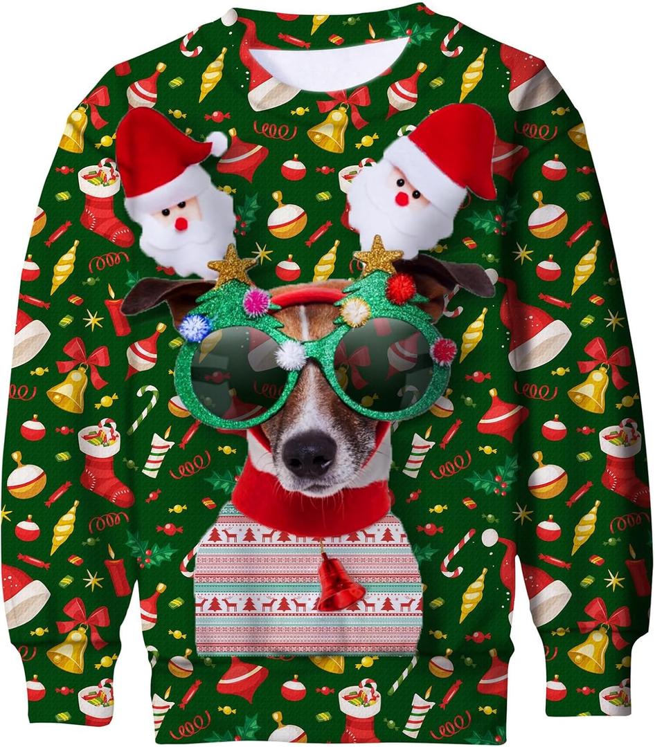 Cutemile Ugly Christmas Sweaters for Boys Girls Funny Kids Long Sleeve X-Mas Sweatshirts Dog Santa Claus Xmas Pullover Clothes Size 8-9 Years (Green)