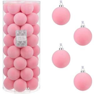Every Day is Christmas Velvet 50ct 57cm/2.24" Christmas Ornaments, Shatterproof Christmas Tree Ornament Set, Flocking Ball Decorations (Velvet Pink)