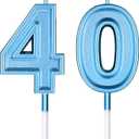 40th Birthday Candles, Number 40 Candles, Happy Birthday Cake Topper Numeral Candles Decoration for Men Women Birthday Party Wedding Decoration Anniversary Celebration Supplies Theme Party (Blue)