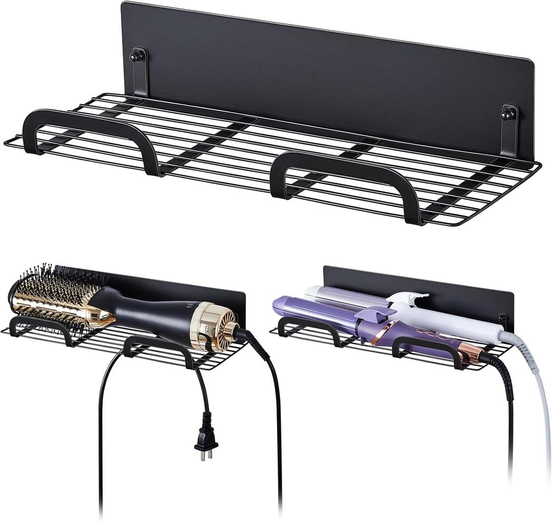 Straighteners Holder Wall Mounted Metal Hair Dryer Holder for Curling Wands Accessories Adhesive Curling Iron Holder Hair Tool Organizer for Vanity Bathroom Barber Shops (Black)