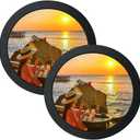 Levoberg 2 Pack Round Photo Frame Wooden Wall Hanging Picture Display Frames Art Painting Mural Frame for Home Office Wall Decor 7in Black