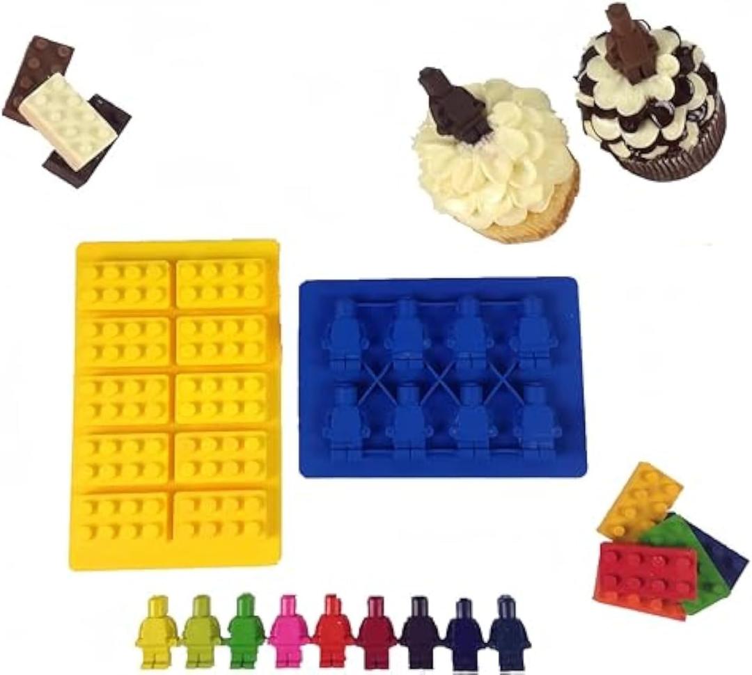 Building Bricks and Robots Ice Cube Tray or Candy Gummy Cake Decoration Molds