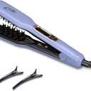 JINRI 3-in-1 Curling Wand & Flat Iron Hair Straightener and Hair Brush, Fast Heating Ceramic Flat Iron, Best Hot Tools Professional 1.26 inch Hair Iron, Dual Voltage (100-240V), Purple