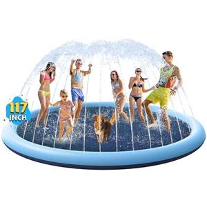 VISTOP Non-Slip Splash Pad for Kids and Dog, Thicken Sprinkler Pool Summer Outdoor Water Toys - Fun Backyard Fountain Play Mat for Baby Girls Boys Children or Pet Dog (117 inch, Blue&Blue)
