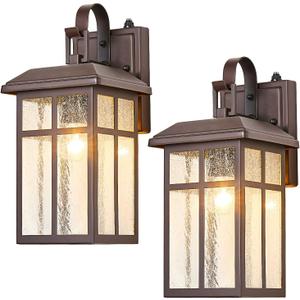 Dusk to Dawn Outdoor Wall Light Fixture Sensor Exterior Wall Sconces Oil Rubbed Bronze Outside Wall Lamp for House Porch Light with Seeded Glass Waterproof Outdoor Garage Light Wall Mount E26 2-Pack