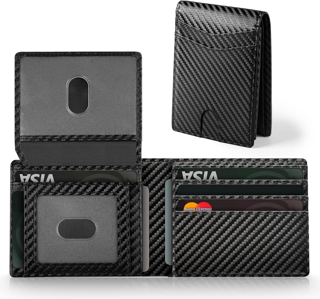 GNDR Wallet For Men RFID Blocking Leather Black Wallets Bifold Carbon Fiber Front Pocket Card Holder Mens Accessories With Gift Box