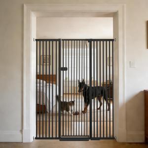 Lumizone Extra Tall Cat Gate 61.02" High Pressure Mounted 29.92"-59.44" Extra Wide 1.37" Gap No Drilling Auto-Close One-Handed Operation Tall Pet Gate for Dogs(Black, 61.02" H x 29.92"-59.44" W)
