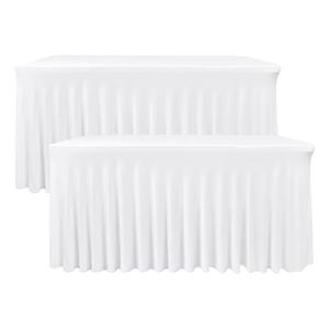 Nasitos White Rectangle Table Skirts, 2 Pack - 72 x 30 Inch - Stretch Spandex Fitted Table Clothes, Cocktail Tablecloths for Party, Banquet, Birthday