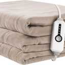 ReyyNio Heated Electric Blanket 62"x84" Twin Size, Soft Coral Fleece Blanket with 4 Heating Levels & 10 Hours Auto-Off, Warm Cozy, Mother's Gifts, Machine Washable for Home & Office, Light Brown