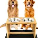 Yangbaga Elevated Dog Bowls, Raised Dog Feeding Station with 2 Bowls, Easy to Clean (Large, Bamboo)