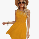 WDIRARA Women's Floral Lace Sleeveless Round Neck Ruffle Hem A Line Dress, L, Mustard Yellow