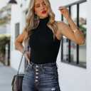 Women's Mock Turtle Neck Tank Tops Slim Fit Ribbed Knit Sleeveless Tops Casual Cami Vest Shirts, Medium