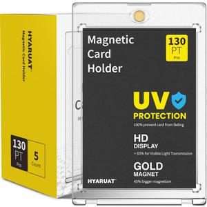 130pt Magnetic Card Holders for Trading Cards - 5 Pack White Clear One Touch Hard Cases with Stronger Magnet, UV Protection