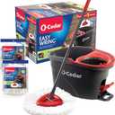 EasyWring Microfiber Spin Mop & Bucket Floor Cleaning System + 2 Extra Refills, Red/Gray