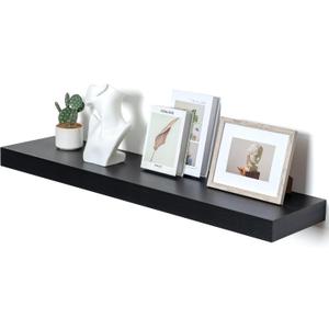 12'' Deep Floating Shelves, 48 Inch Large Floating Shelf Black, Deep Wall Shelves for Living Room Bathroom Laundry Room Bedroom Kitchen Home Office - Black (48W x 12D x 2H, 1 Pack)