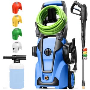 Electric Pressure Washer,5000 PSI 4.0 GPM Power Washer Electric Powered with Foam Cannon,4 Nozzles,33FT Hose and Soap Bottle,Car Wash Machine/Car/Driveway/Patio Clean (Blue)
