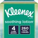 Kleenex Soothing Lotion Facial Tissues with Coconut Oil, Aloe & Vitamin E, 4 Cube Boxes, 65 Tissues Per Box (260 Total Tissues)