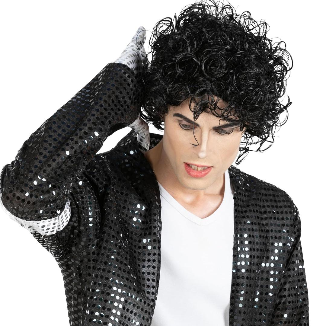 Morph Black Curly Cosplay Wig for Rockstar Role Play, Wavy Halloween Wig for Men and Women, Natural Look, One Size