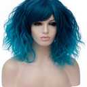 ONEUSTAR Blue Wig with Bangs Short Wavy Bob Wig Teal Wig Synthetic Cosplay Wig for Halloween Costume Party Fancy Dress Colored Wigs 14 Inches