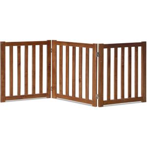 LZRS 3-Panel Wooden Free Standing Foldable Dog Gate Indoor  24" High,Step-Over Safety Pet Gate for Doorways, Stairs, Hallways, Indoor Dog Barrier for Small to Medium Dogs & Puppies, Oak