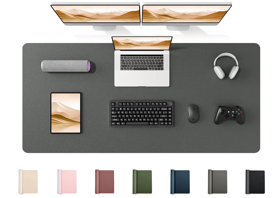 YSAGi 55" x 24" Large PU Leather Desk Mat for Keyboard and Mouse - Waterproof Non-Slip Desk Pad Protector for Office, Home, Writing Desk, Dark Grey