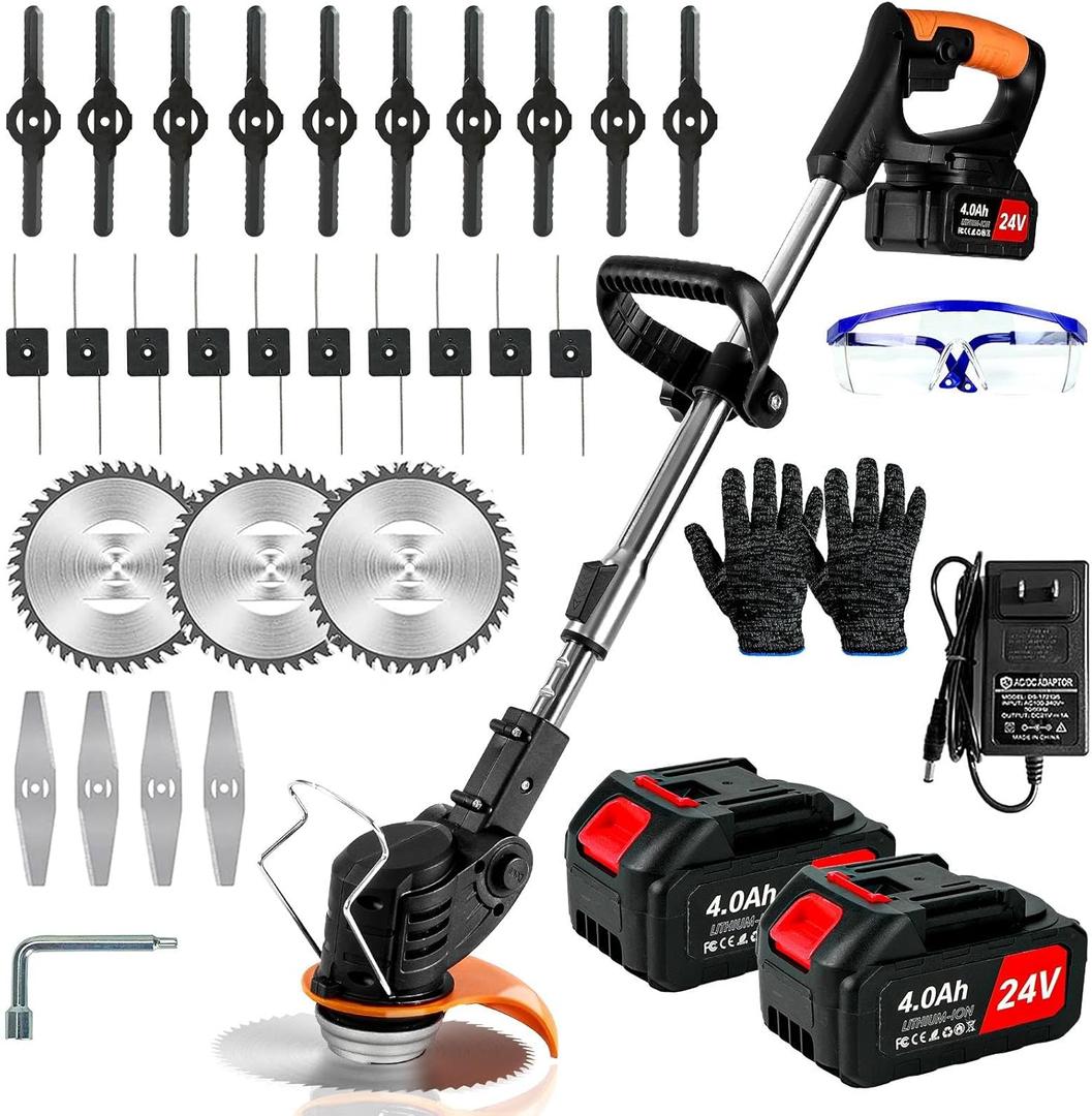 Weed Wacker Cordless,24v Electric Weed Eater Battery Powered,3 In 1 Lightweight Grass Trimmer with 2 4.0 Ah Batteries & Charger, Height Adjustable Brush Cutter for Women,Lawn Care,Garden,Yard (Orange)