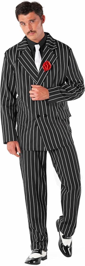 Morph 1920s Mens Gangster Costume, Roaring 20s Mobster Outfit for Men, Vintage Style Party Attire (Large, Black)