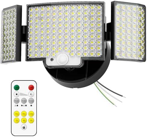 NACINIC Motion Sensor Outdoor Light Hardwired, 45W 7500LM Security Flood Lights Motion Detector Dusk to Dawn Light, IP65 Waterproof, 220 LEDs Floodlight with Remote Control for Garage, Yard, Porch