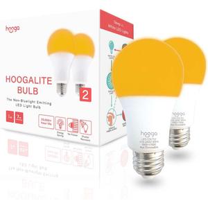 hooga Sleep Light Bulb, Amber Light Bulbs for Sleep Therapy, Blue Light Blocking, 1600K Dim Light Bulbs 7W Equivalent, Mood Soothing Light, E26 A19 Warm Light Bulbs for Bedroom, Nursery, 2 Pack.