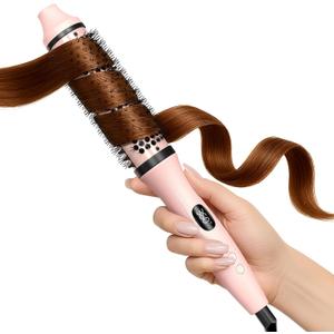 Bopcal Dual Voltage Thermal Brush, 1.5 Inch Heated Round Brush for Blowout Look, Heated Curling Styler with Negative Ions & Ceramic for Volumizing, 6 Temps & Auto Shut-Off, No Damage,Peach Pink
